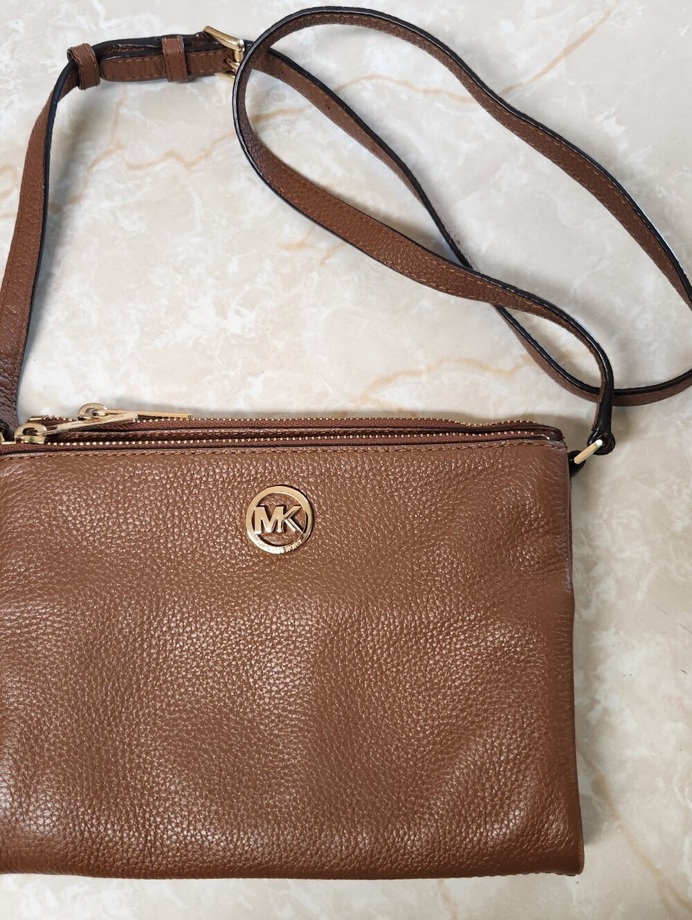 Michael Kors Pebbled Leather Crossbody Bag Double Zip Adjustable Strap